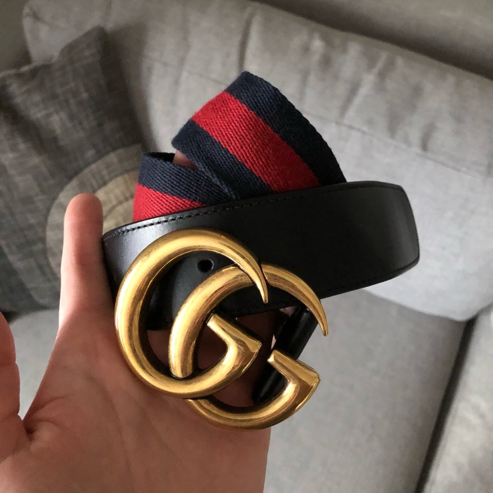 Gucci marmont belt blue and red web